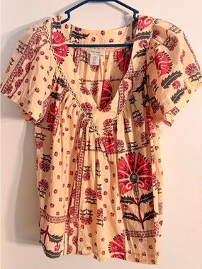 Haute Hippie Cream Blouse with Red and Green Floral Print